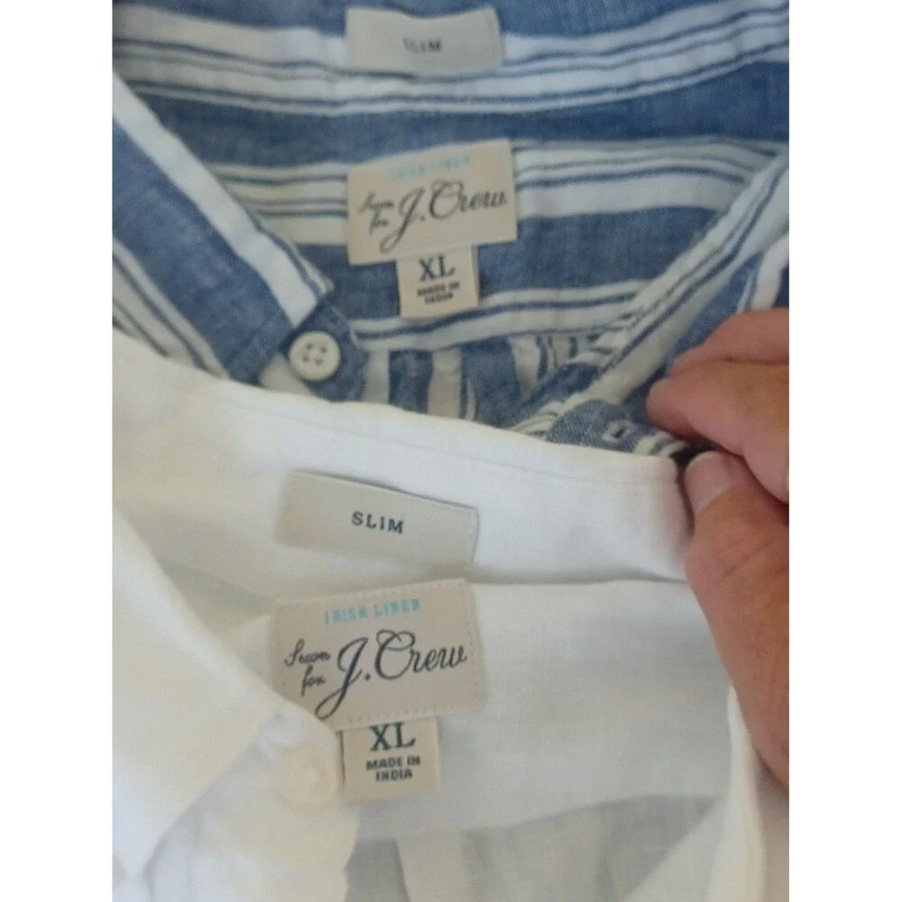 J. Crew Baird McNutt Irish linen slim button down shirt mens XL set/2 blue white